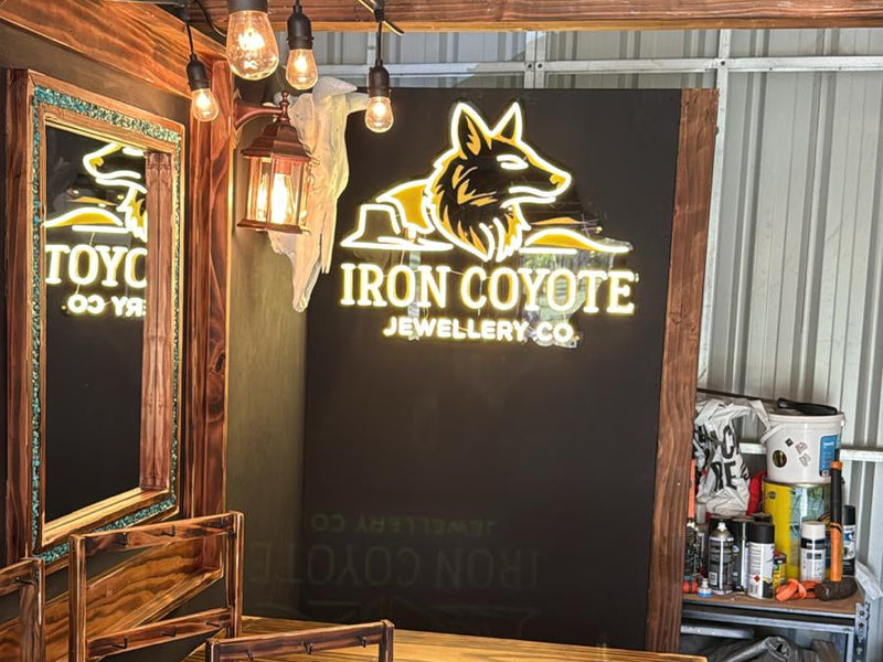 LED Logo Sign For Festival Booth- Iron Coyote Jewellery