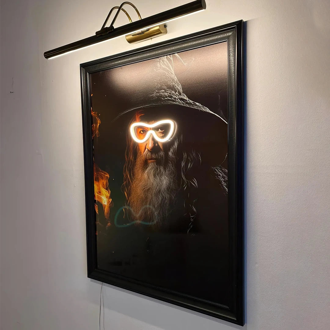 Neon Glasses Wizard Art – LED Framed Canvas for Unique Wall Decor