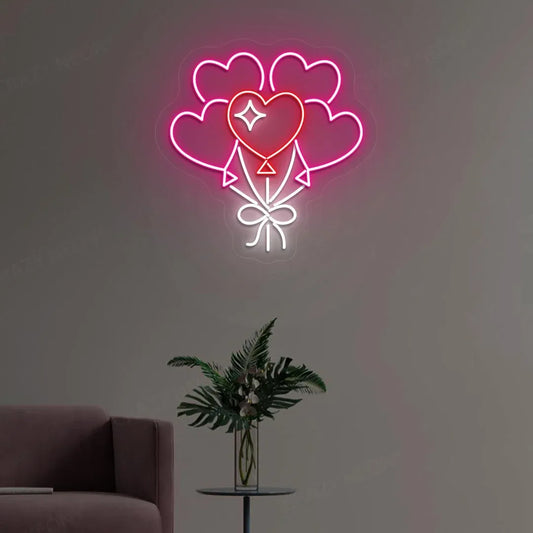 Heart Shape Balloons Neon Sign – LED Neon Light for Valentine's Day, Weddings & Parties