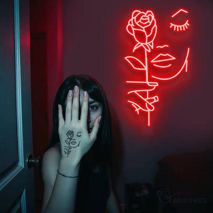 Rose Face Neon Sign – Elegant LED Wall Art for Modern Decor & Tattoo Lovers