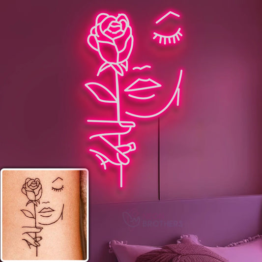 Rose Face Neon Sign – Elegant LED Wall Art for Modern Decor & Tattoo Lovers