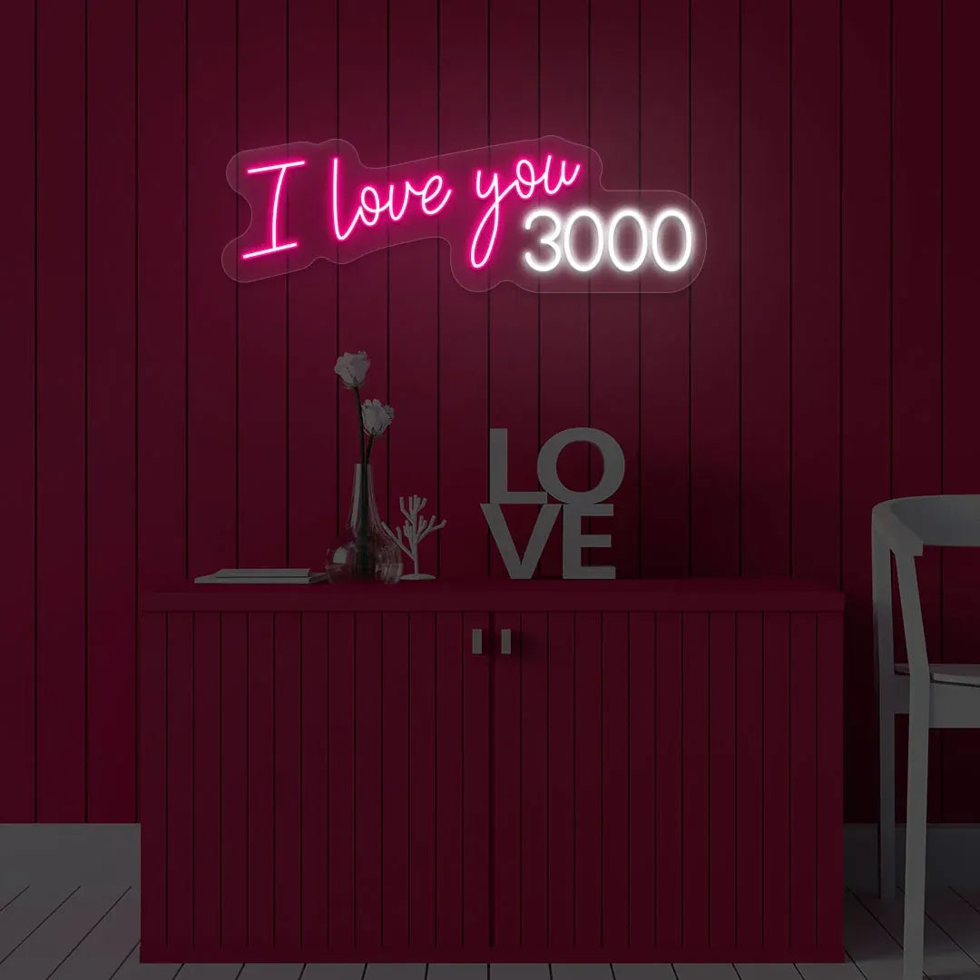 I Love You 3000" Neon Sign – LED Light for Valentine's Day, Romantic Home Décor, Neon Sign for Bedroom, Living Room, Gift for Loved Ones