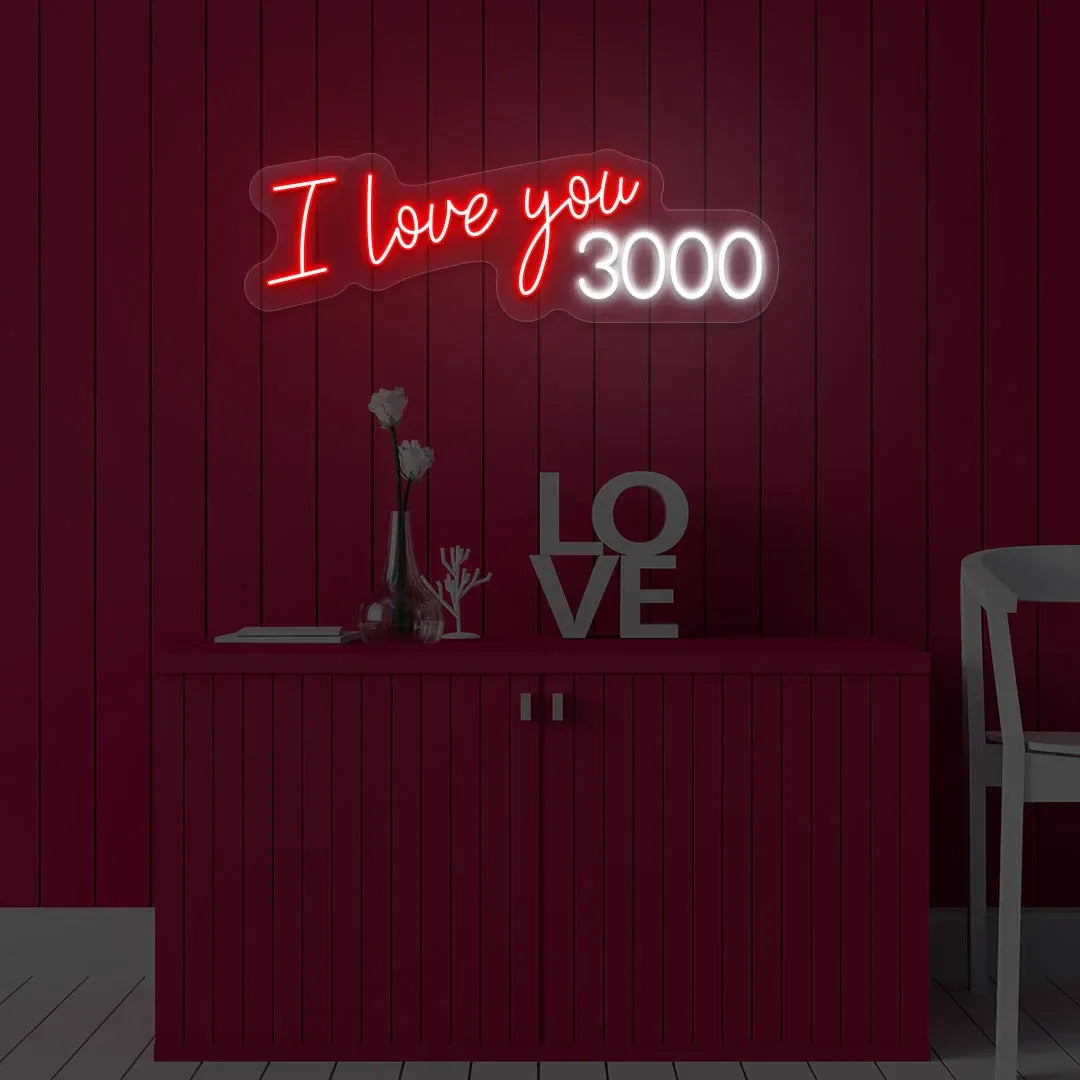 I Love You 3000" Neon Sign – LED Light for Valentine's Day, Romantic Home Décor, Neon Sign for Bedroom, Living Room, Gift for Loved Ones