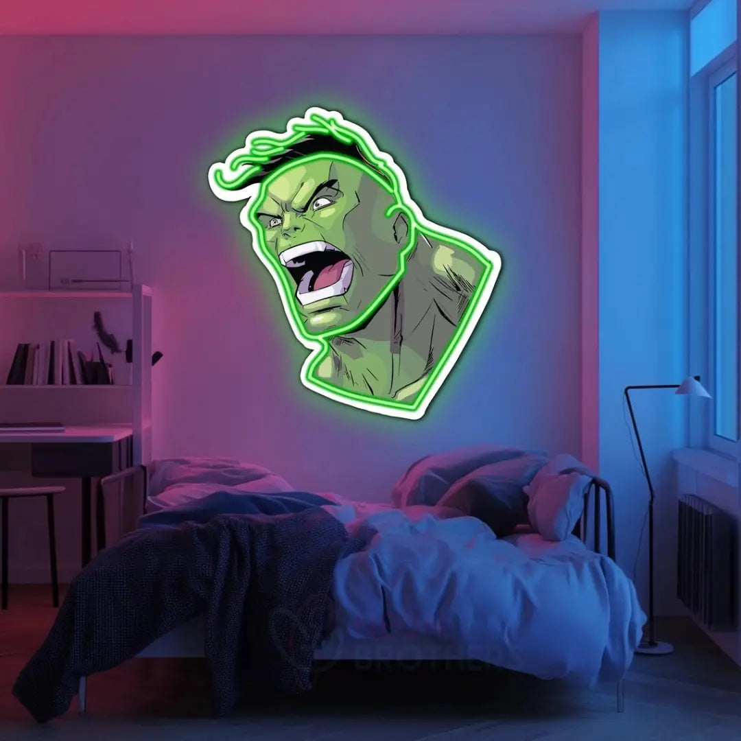 UV Printed Hulk Neon Sign | Custom LED Marvel Neon Wall Art