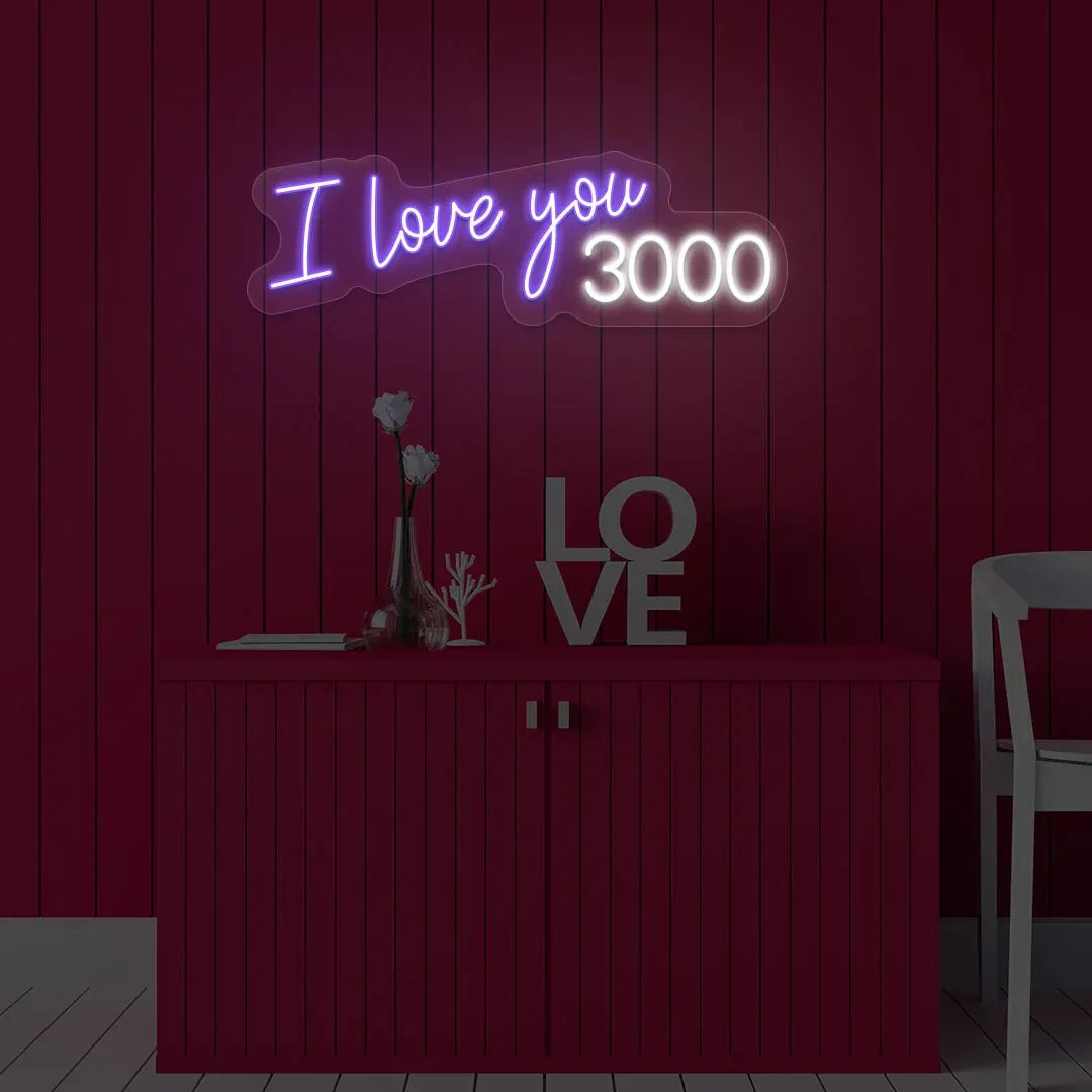 I Love You 3000" Neon Sign – LED Light for Valentine's Day, Romantic Home Décor, Neon Sign for Bedroom, Living Room, Gift for Loved Ones