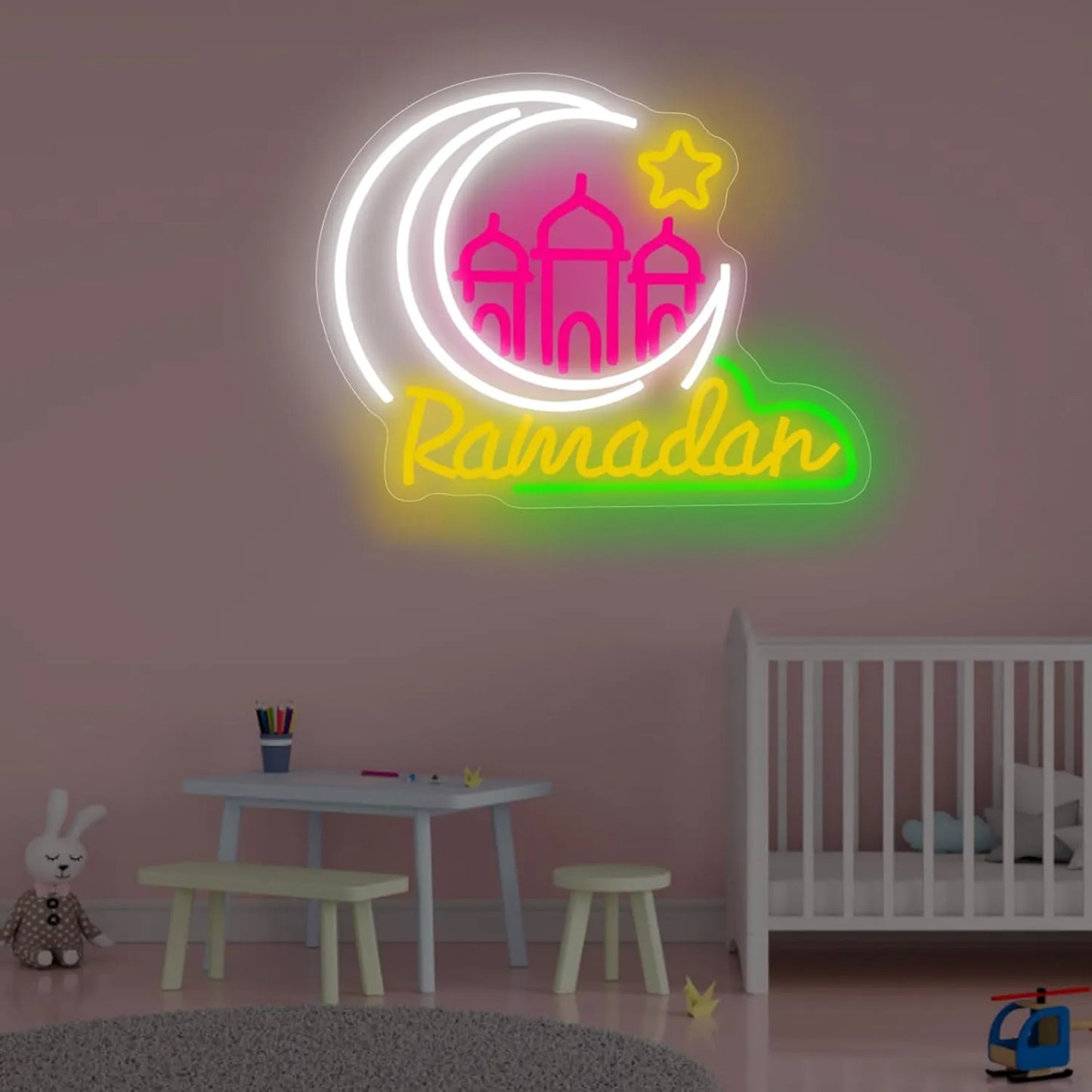 Moon Castle Neon Sign – Ramadan Festival LED Light for Kids' Room & Wall Décor