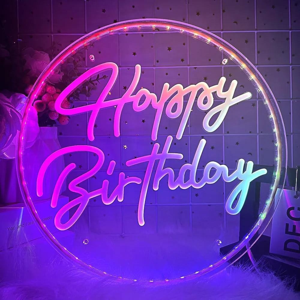 Happy Birthday Neon Sign – LED Light for Party Backdrop & Celebrations