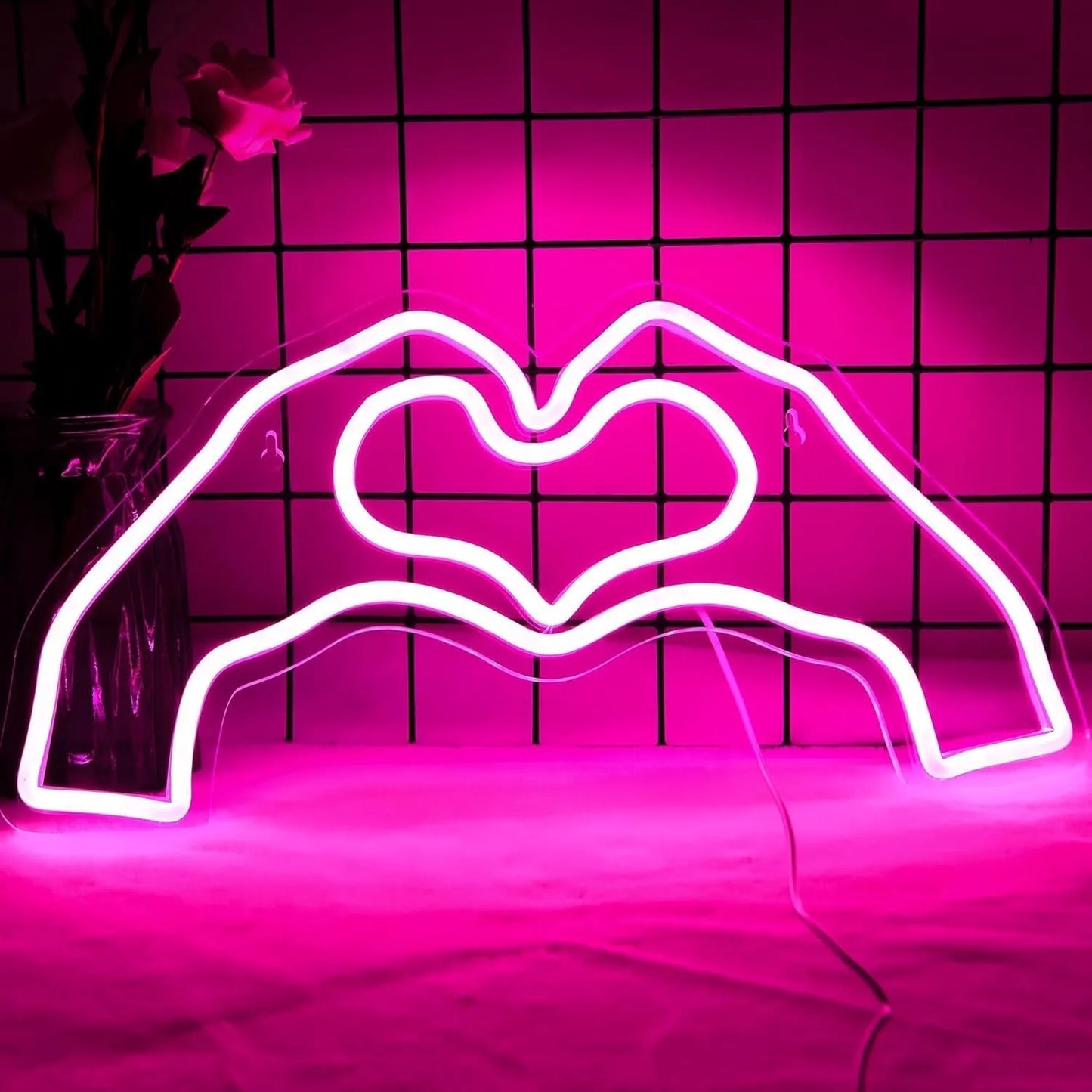 Heart Neon Sign for Wall Decor – LED Hand Heart Light for Valentine’s Day, Weddings, & Parties