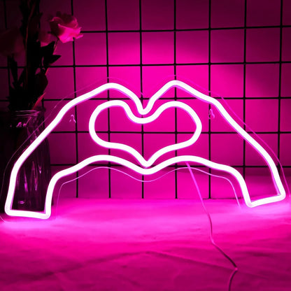 Heart Neon Sign for Wall Decor – LED Hand Heart Light for Valentine’s Day, Weddings, & Parties