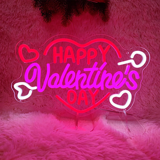 Happy Valentine's Day Neon Sign –  LED Light for Wall Décor & Celebrations