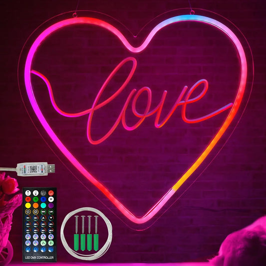 Valentine's Day Heart Neon Sign – LED Light for Wall Décor & Special Occasions