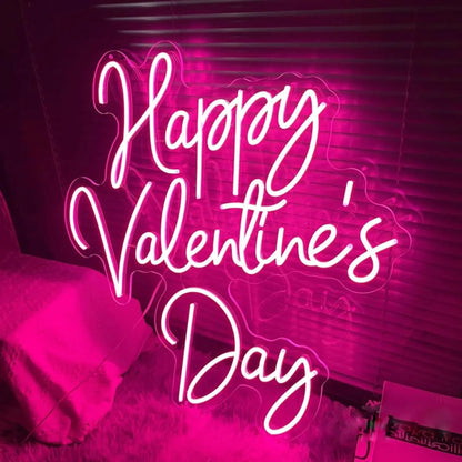 Happy Valentine's Neon Sign – LED Light for Wall Décor & Special Occasions