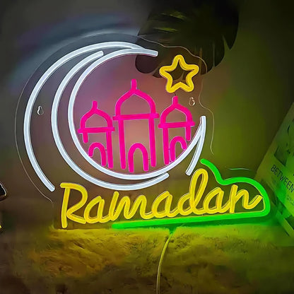 Moon Castle Neon Sign – Ramadan Festival LED Light for Kids' Room & Wall Décor