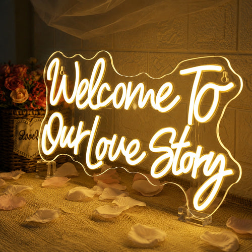 Welcome To Our Love Story LED Neon Sign – Romantic Wedding & Engagement Decor