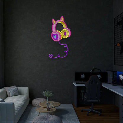 Cute Headphones Neon Sign – A Vibrant Glow for Music Lovers