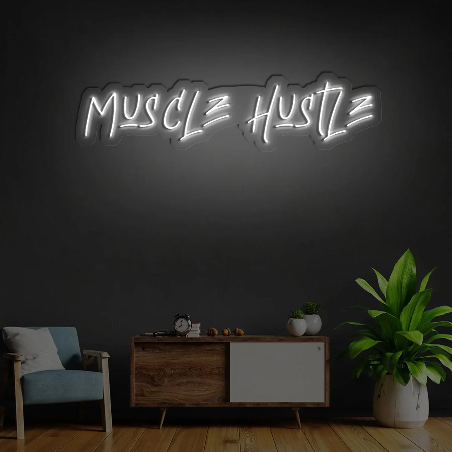 Muscle Hustle Neon Sign | Motivational LED Light for Gym, Fitness & Home