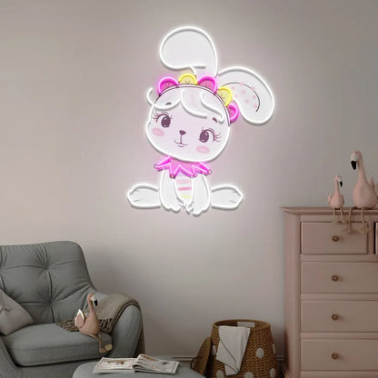 Personalized Baby Rabbit Girl Neon Sign – A Magical Glow for Little Ones