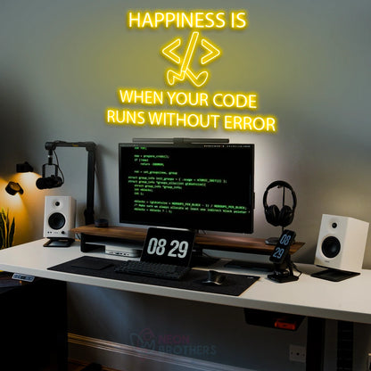 Buy Programmer Neon Sign "Happiness Is When Your Code Runs Without Error" LED Light