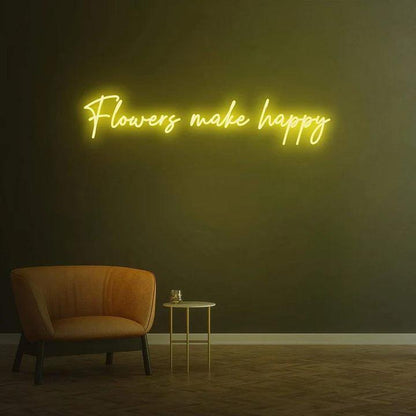 FLOWERS MAKE HAPPY - LED NEON SIGN-Neonsigns-45 x 90 cm-Yellow-Neon Brothers