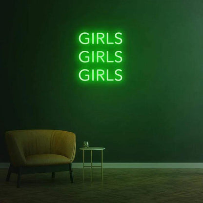 GIRLS GIRLS GIRLS - LED NEON SIGN-Neonsigns-45 x 105 cm-Green-Neon Brothers