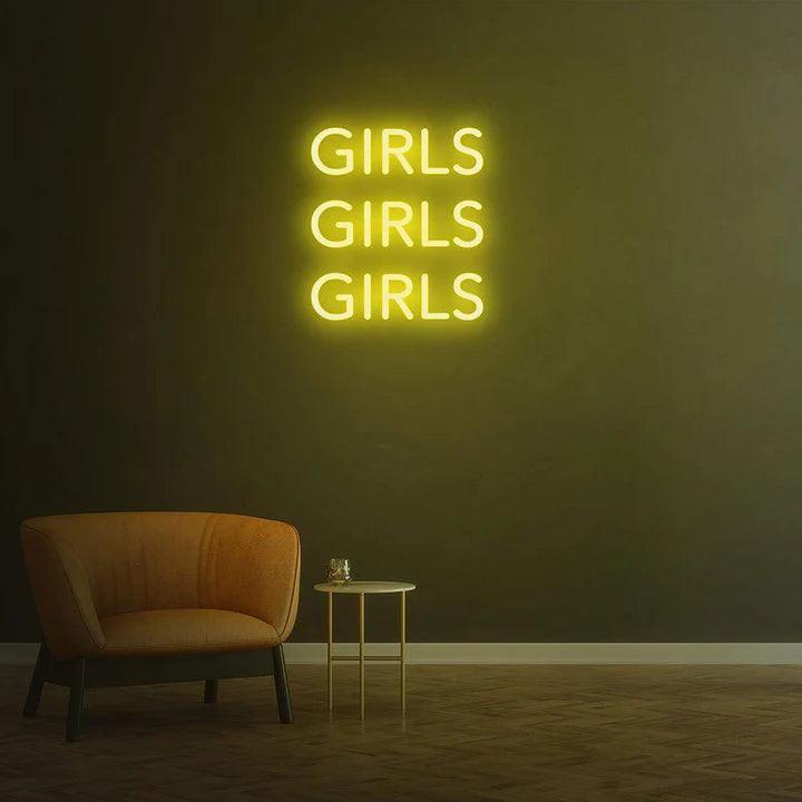 GIRLS GIRLS GIRLS - LED NEON SIGN-Neonsigns-45 x 105 cm-Yellow-Neon Brothers