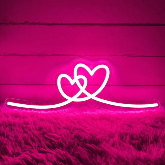 Double Heart LED Neon Sign - Valentine's Day Gifts