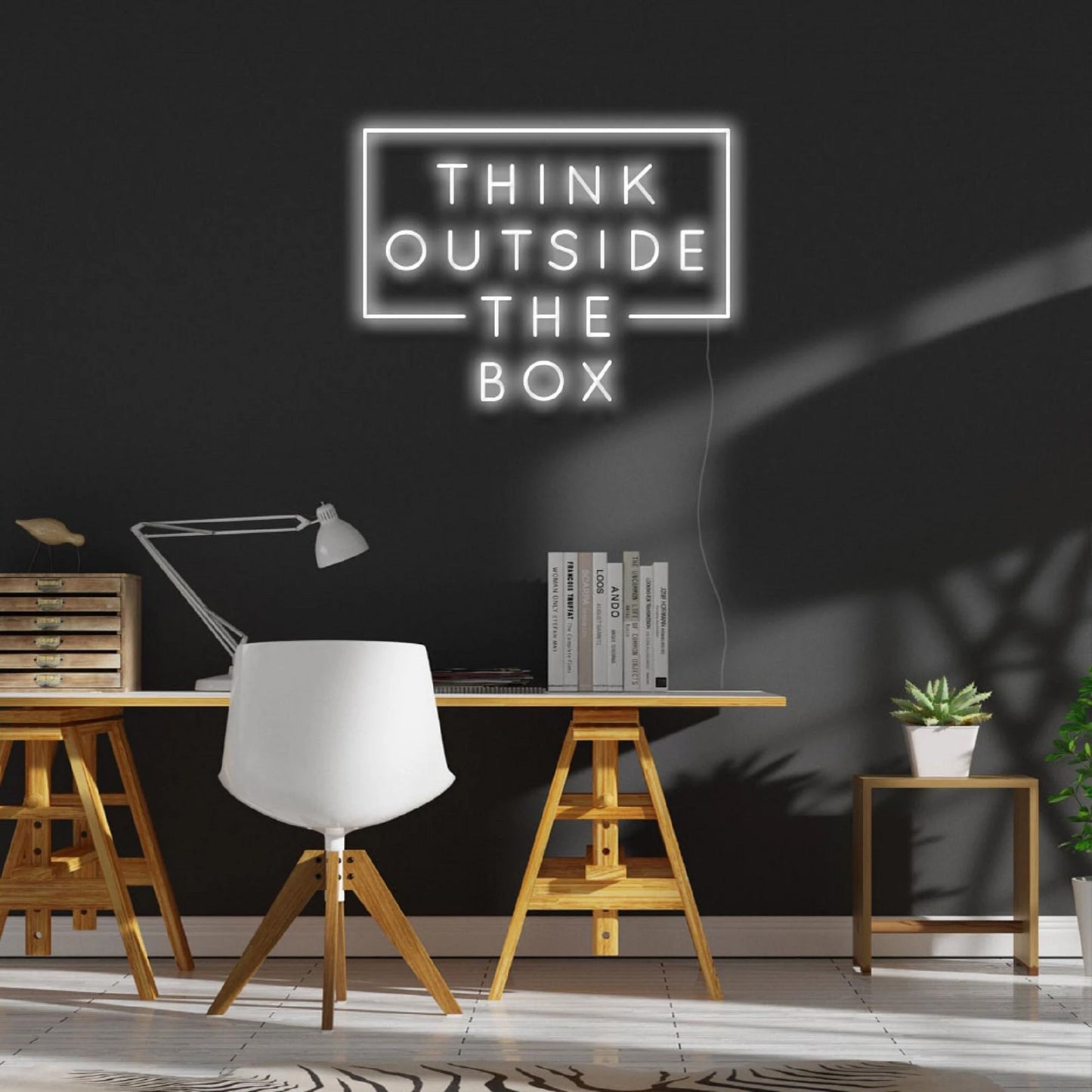 Think Outside the Box Neon Sign | Office Wall Art, Office Wall Decor, Office Neon Sign