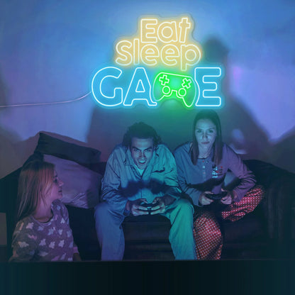 Sleep Eat Game Neon Sign | Custom Game Room LED Neon Sign | Gaming Room Wall Decor | Gift for Gamers | Home Bedroom Decoration