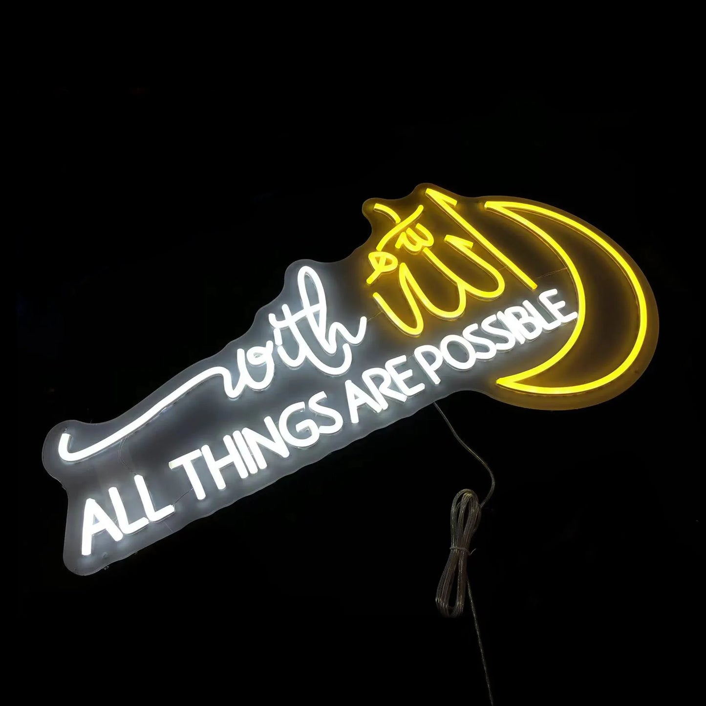 With Allah All Things Are Possible Neon Sign | LED Allah Light for Muslim Islamic Wall Decor