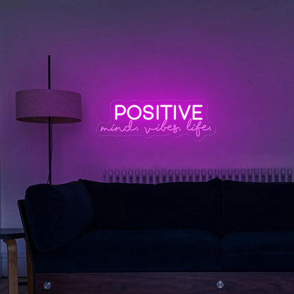 Positive Mind Vibes Life Neon Sign | Motivational Saying for Office & Room Decor