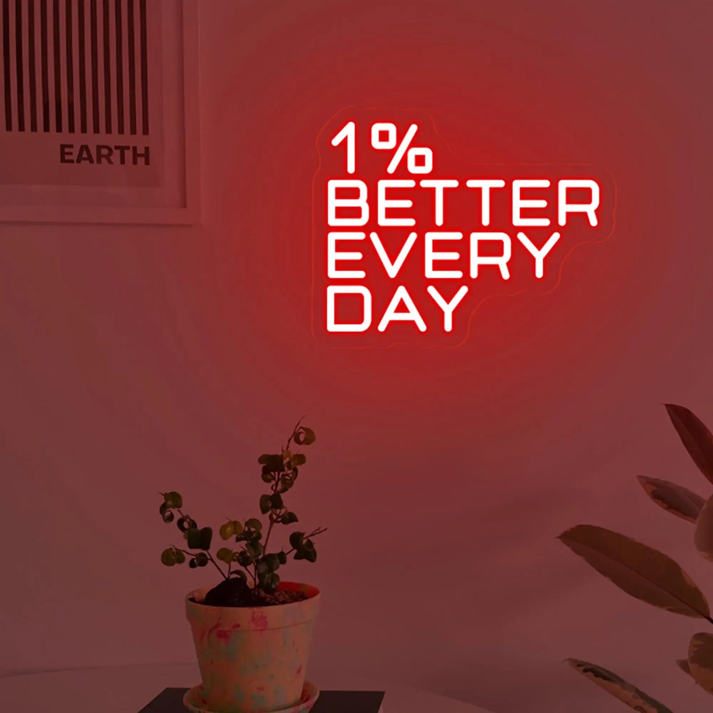 1% Better Everyday Neon Sign | Motivational Success Quote Wall Art for Living Rooms & Workspaces