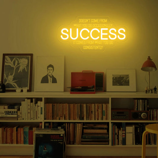 Success Neon Sign | Motivational Office Wall Art & Affirmation Decor for Living Rooms & Workspaces