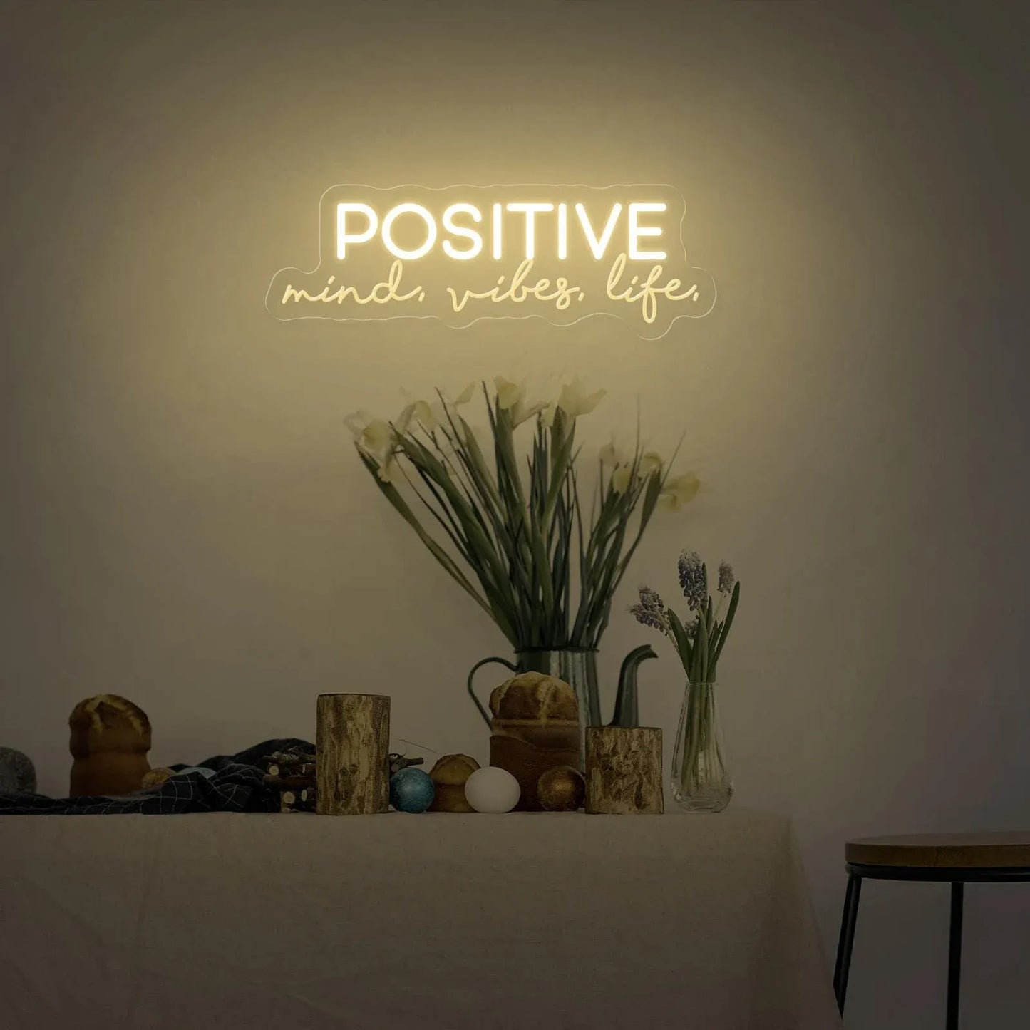 Positive Mind Vibes Life Neon Sign | Motivational Saying for Office & Room Decor