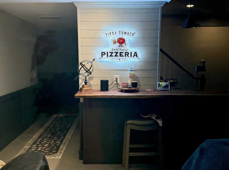 Custom illuminated pizzeria wall sign for Tipsy Tomato Pizzeria – Melbourne, VIC – Neon Brothers
