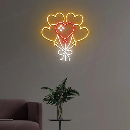 Heart Shape Balloons Neon Sign – LED Neon Light for Valentine's Day, Weddings & Parties