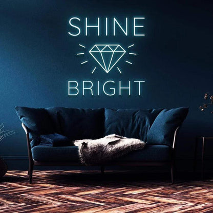 "SHINE BRIGHT LIKE A DIAMOND" NEON SIGN-Neonsigns-45 x 90 cm-Ice Blue-Cut to Shape-Neon Brothers