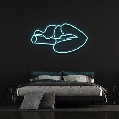 SMOKING LIPS - LED NEON SIGN-Neonsigns-45 x 90 cm-Ice Blue-Neon Brothers