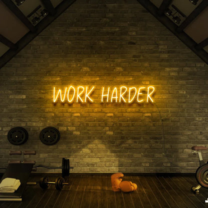 Work Harder Neon Sign | Motivational LED Wall Decor for Offices, Gyms & Workspaces